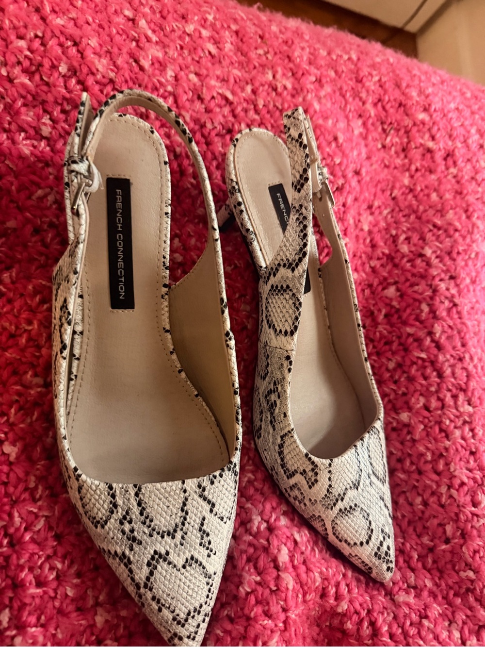 French Connection Beige Snake-Print Slingback Heels - Picture 2 of 2
